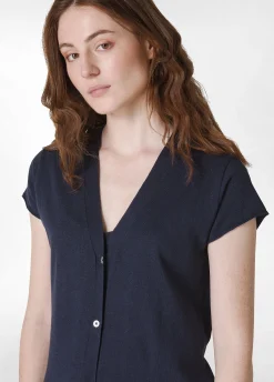 Sale Cardigan In Maglia Misto Lino Lungo Blu Donna Felpe & Maglieria