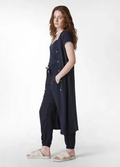 Sale Cardigan In Maglia Misto Lino Lungo Blu Donna Felpe & Maglieria