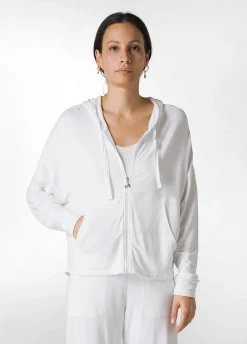 Discount Felpa Comfort Di Viscosa Zip E Cappuccio Bianco Donna Felpe & Maglieria