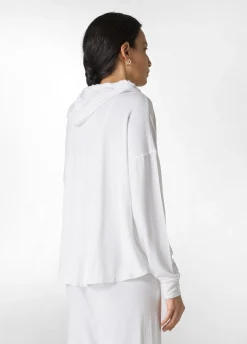 Discount Felpa Comfort Di Viscosa Zip E Cappuccio Bianco Donna Felpe & Maglieria