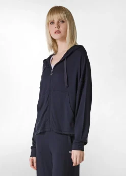 Store Felpa Comfort Di Viscosa Zip E Cappuccio Blu Donna Felpe & Maglieria