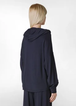 Store Felpa Comfort Di Viscosa Zip E Cappuccio Blu Donna Felpe & Maglieria