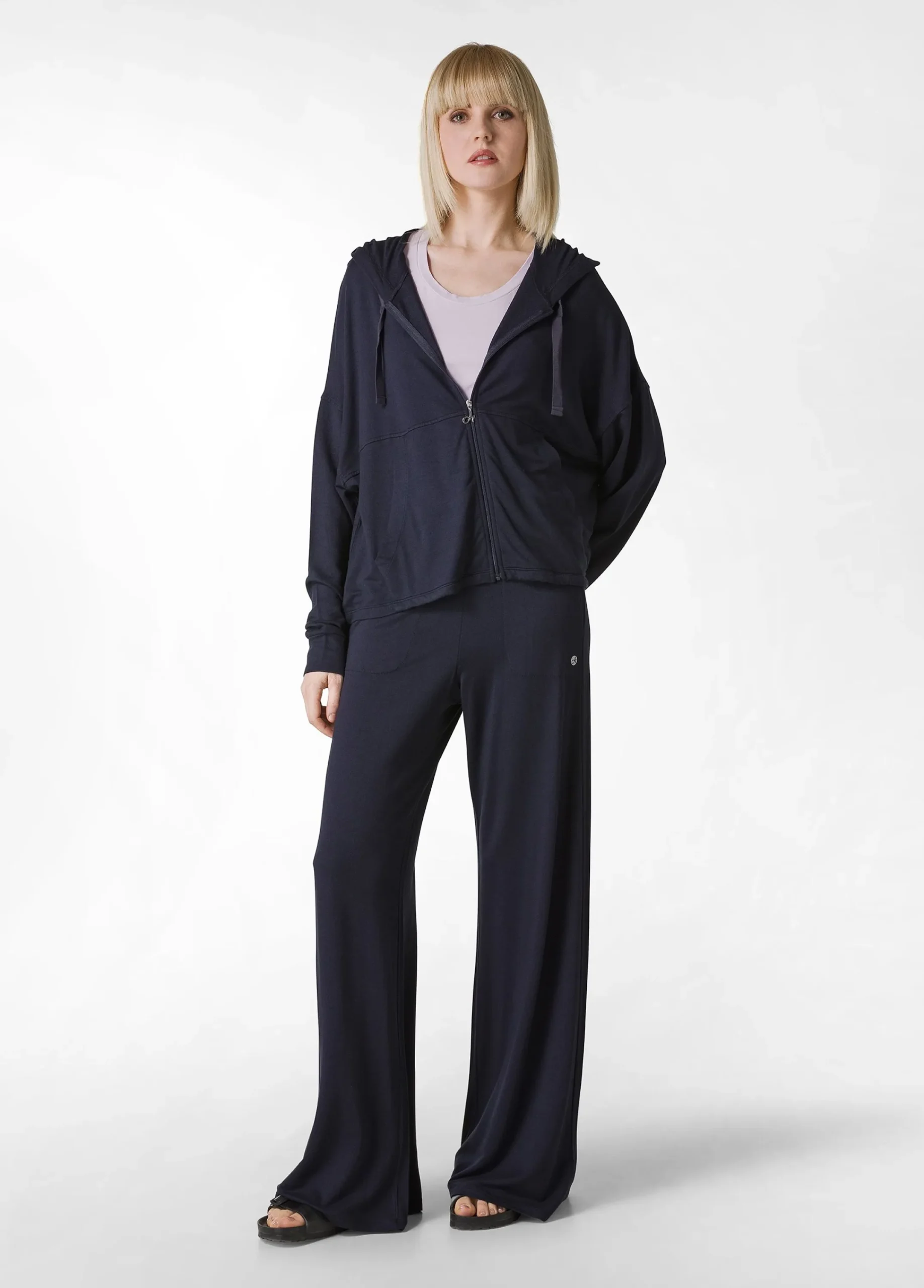 Store Felpa Comfort Di Viscosa Zip E Cappuccio Blu Donna Felpe & Maglieria