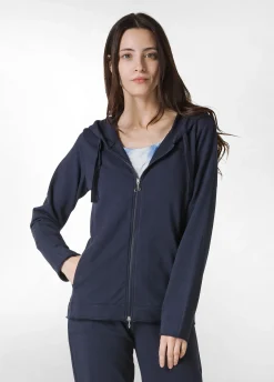 New Felpa Core Leggera Con Zip E Cappuccio Blu Donna Felpe & Maglieria