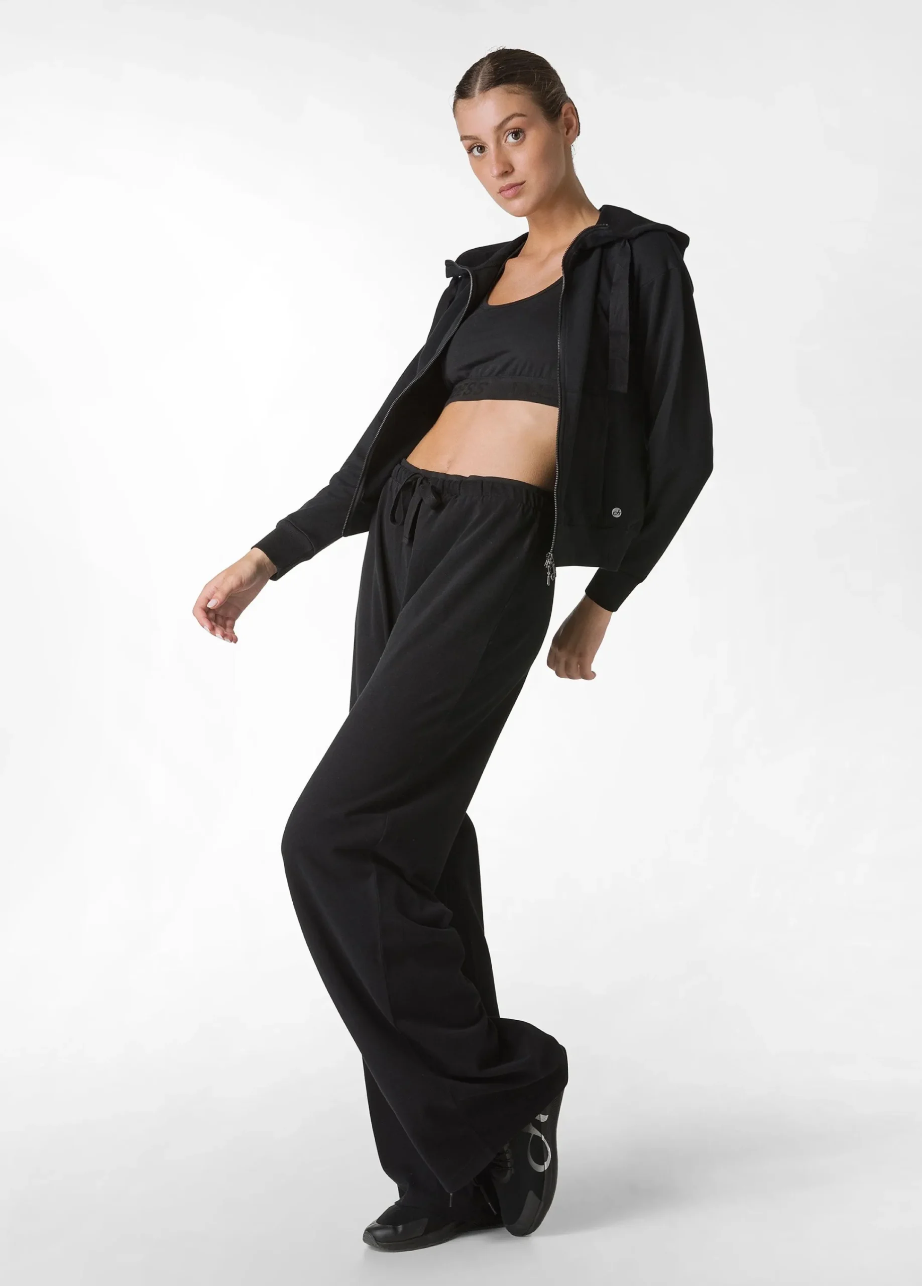 Sale Felpa Core Leggera Con Zip E Cappuccio Nero Donna Felpe & Maglieria