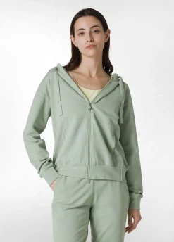 Cheap Felpa Core Leggera Con Zip E Cappuccio Verde Donna Felpe & Maglieria