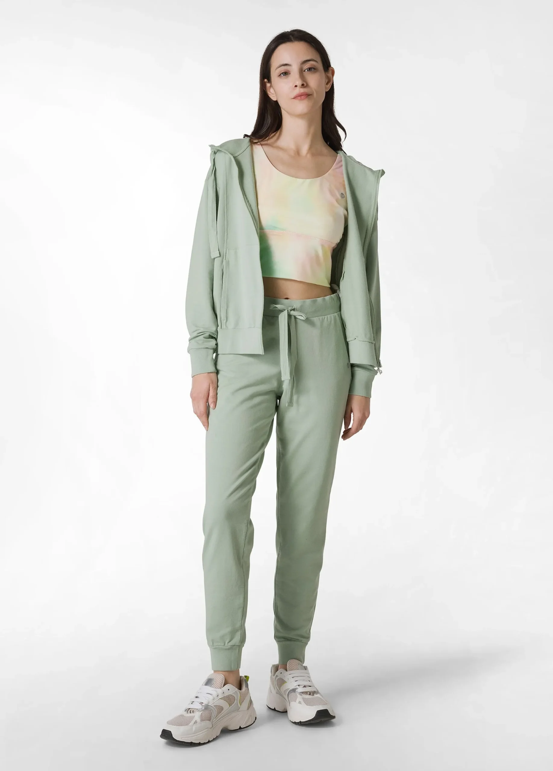 Cheap Felpa Core Leggera Con Zip E Cappuccio Verde Donna Felpe & Maglieria