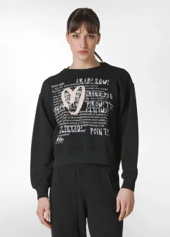 Sale Felpa Girocollo Comfy Con Grafica Nero Donna Felpe & Maglieria