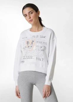 Fashion Felpa Girocollo Comfy Con Grafica Bianco Donna Felpe & Maglieria