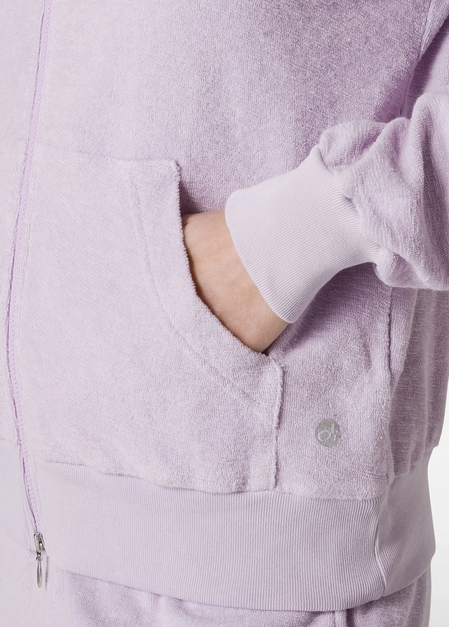 Discount Felpa In Spugna Zip E Cappuccio Viola Donna Felpe & Maglieria