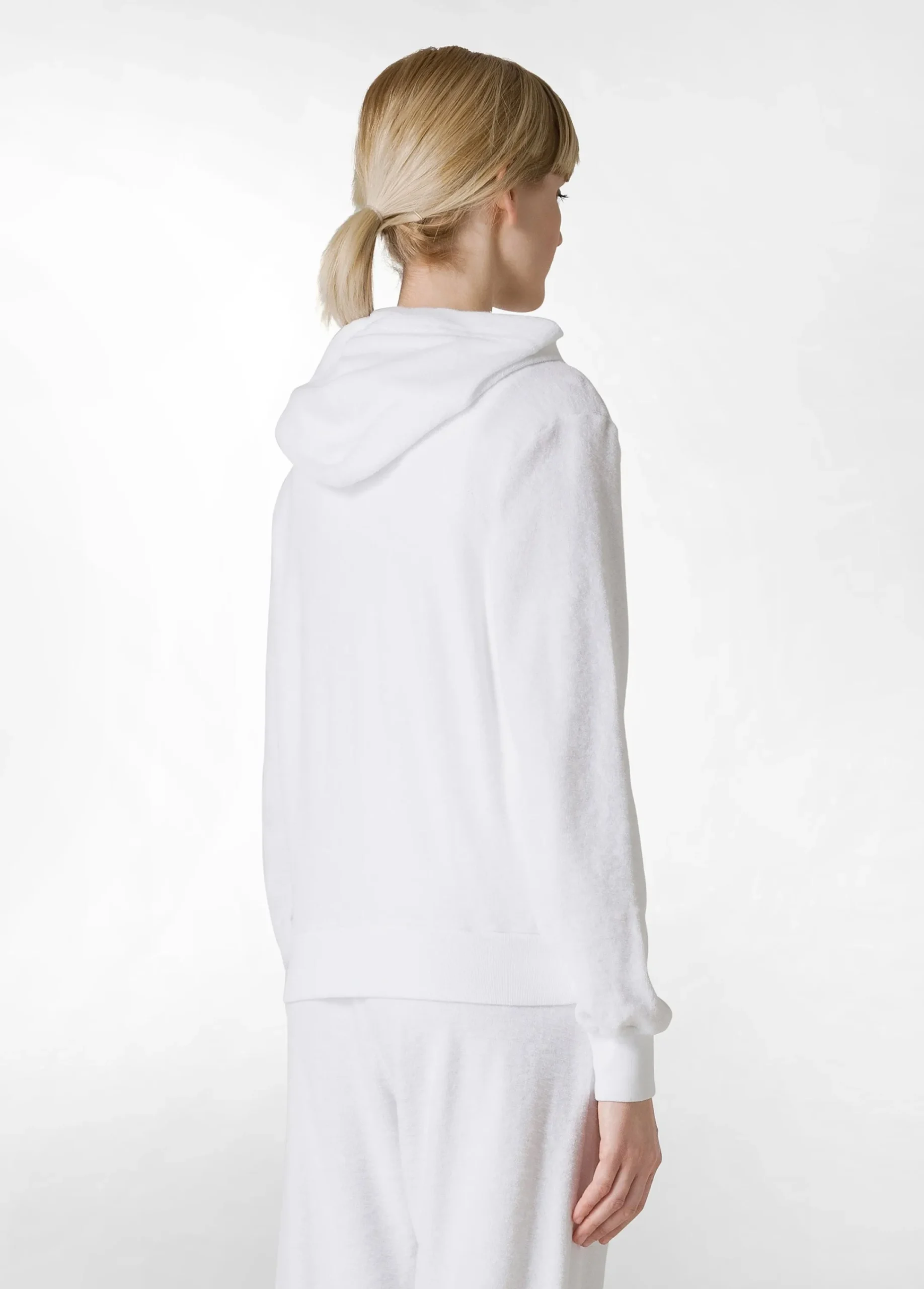 New Felpa In Spugna Zip E Cappuccio Bianco Donna Felpe & Maglieria
