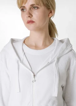 New Felpa In Spugna Zip E Cappuccio Bianco Donna Felpe & Maglieria
