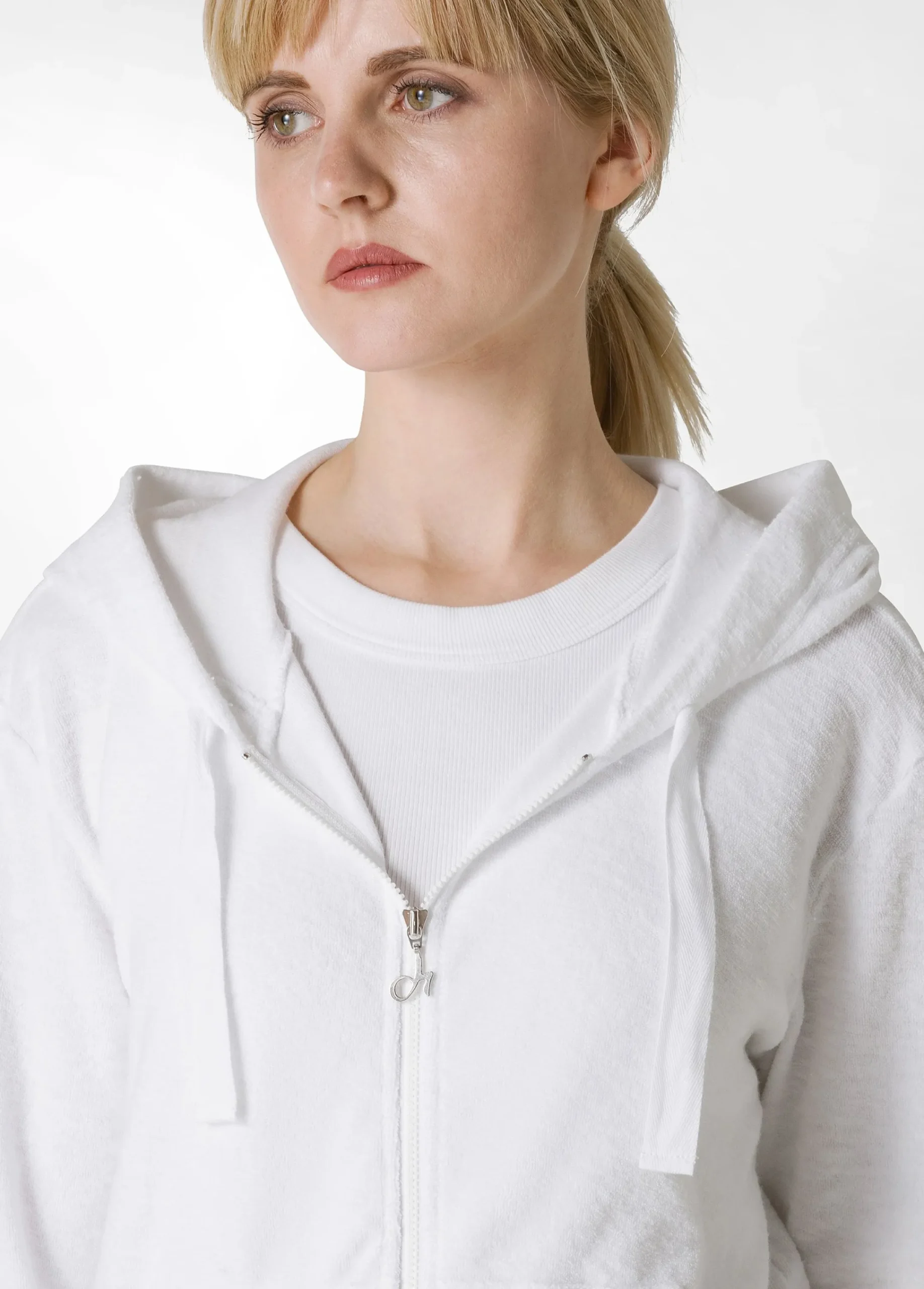 New Felpa In Spugna Zip E Cappuccio Bianco Donna Felpe & Maglieria