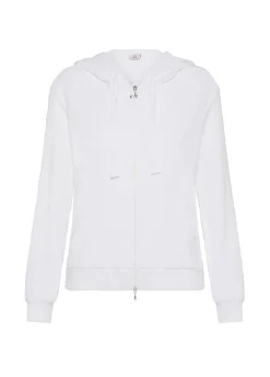 New Felpa In Spugna Zip E Cappuccio Bianco Donna Felpe & Maglieria