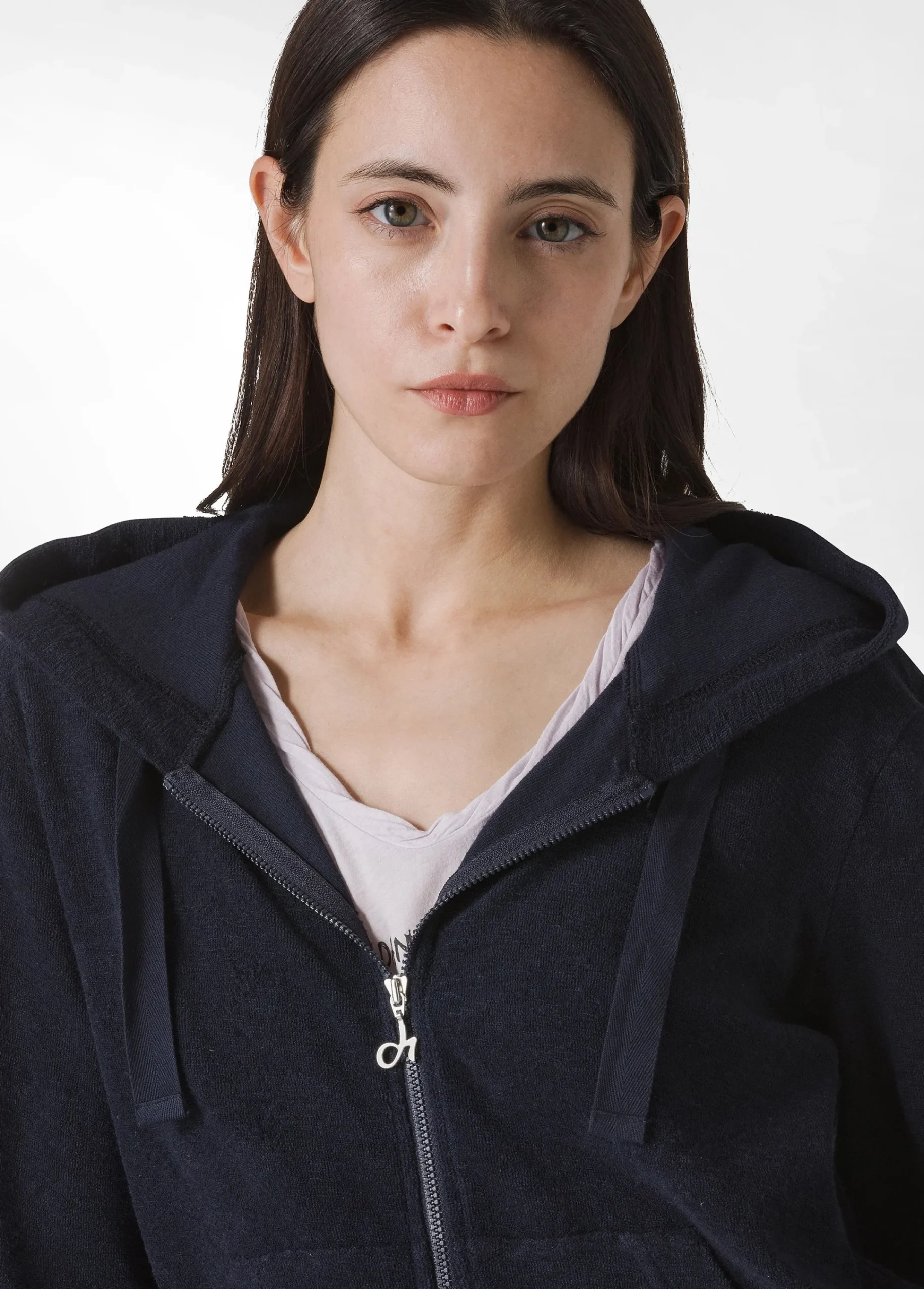 Best Sale Felpa In Spugna Zip E Cappuccio Blu Donna Felpe & Maglieria