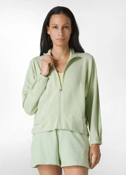 Outlet Felpa Leggera Misto Viscosa Con Zip Verde Donna Felpe & Maglieria