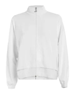 Outlet Felpa Leggera Misto Viscosa Con Zip Bianco Donna Felpe & Maglieria