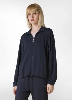 Store Felpa Leggera Misto Viscosa Con Zip Blu Donna Felpe & Maglieria