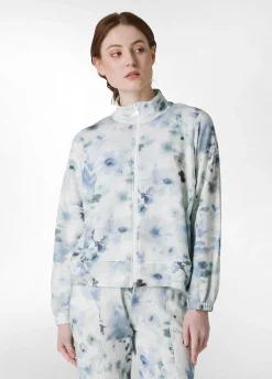 Clearance Felpa Leggera Misto Viscosa Stampata Con Zip Blu Donna Felpe & Maglieria
