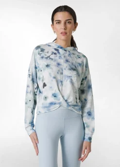 Hot Felpa Leggera Misto Viscosa Stampata Con Nodo Blu Donna Felpe & Maglieria