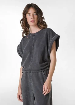 Cheap Felpa Maniche Corte Marmorizzata Nero Donna Felpe & Maglieria