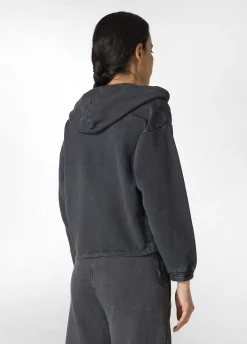 Discount Felpa Marmorizzata Cappuccio E Zip Nero Donna Felpe & Maglieria