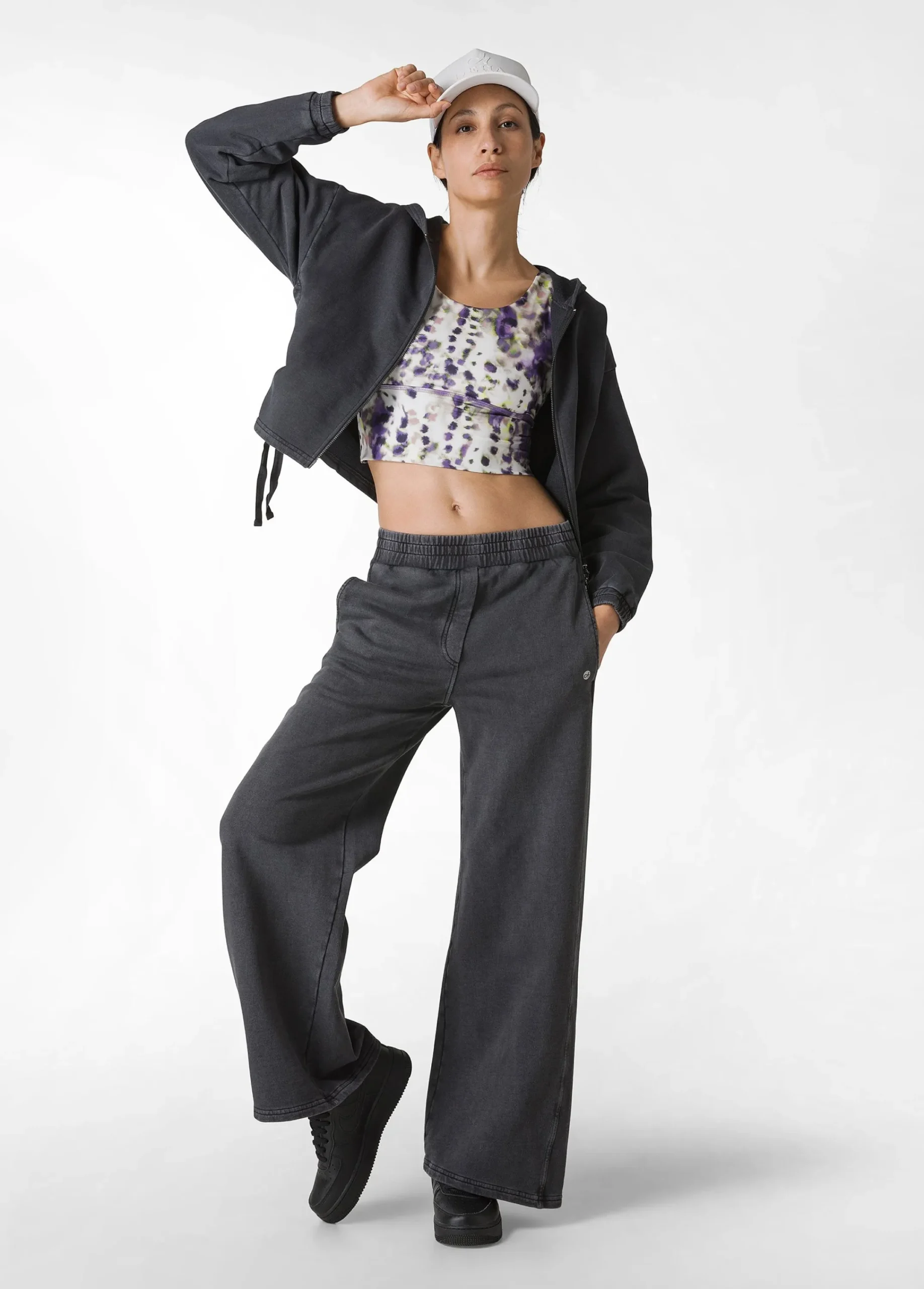 Discount Felpa Marmorizzata Cappuccio E Zip Nero Donna Felpe & Maglieria