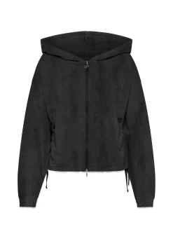 Discount Felpa Marmorizzata Cappuccio E Zip Nero Donna Felpe & Maglieria