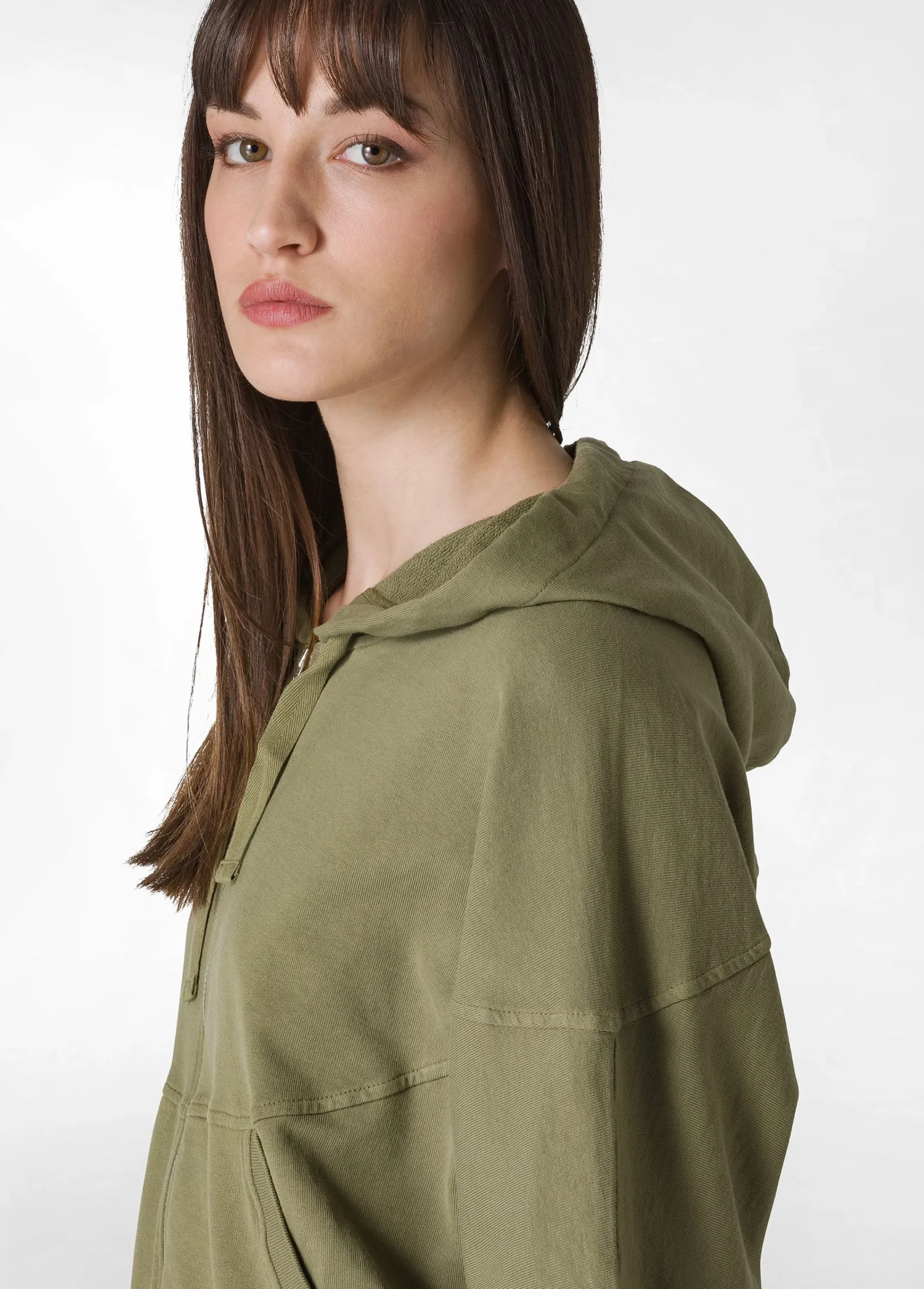 Online Felpa Organica Ampia Zip E Cappuccio Verde Donna Felpe & Maglieria