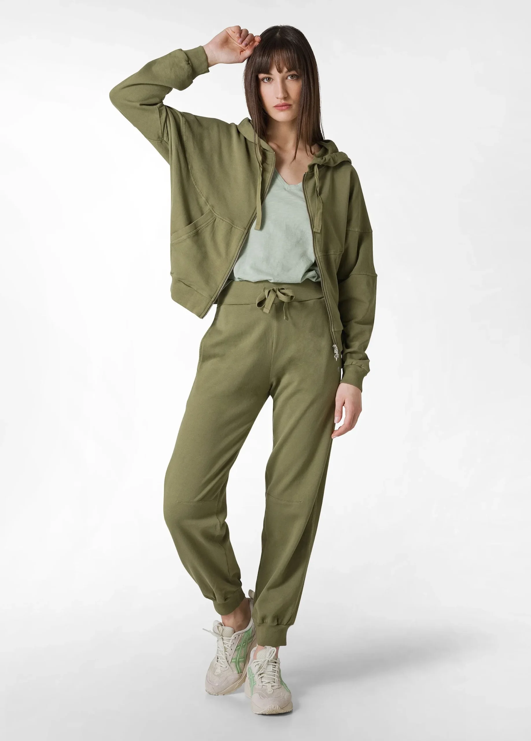 Online Felpa Organica Ampia Zip E Cappuccio Verde Donna Felpe & Maglieria