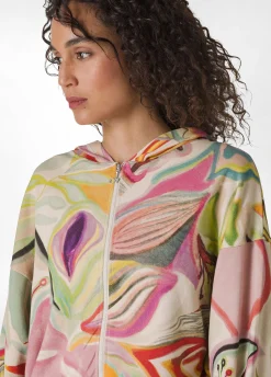 Online Felpa Organica Flower Power Cappuccio E Zip Verde Donna Felpe & Maglieria