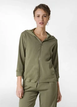 Hot Felpa Organica Zip E Cappuccio Effetto Vintage Ver Donna Felpe & Maglieria