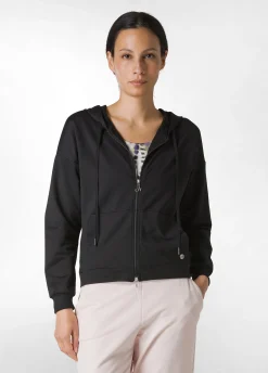 Outlet Felpa Zip E Cappuccio Dettagli Neri Nero Donna Felpe & Maglieria