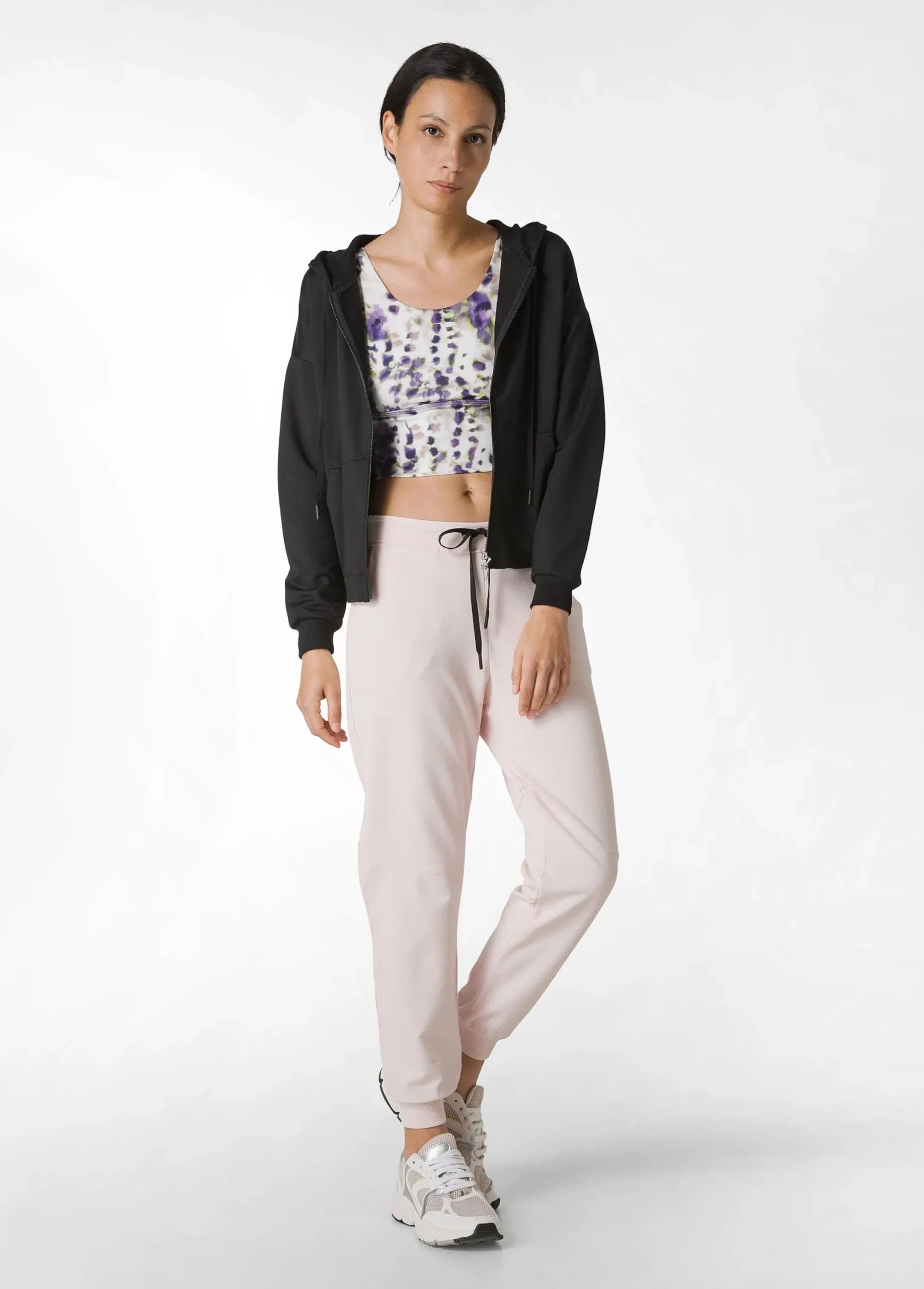 Outlet Felpa Zip E Cappuccio Dettagli Neri Nero Donna Felpe & Maglieria