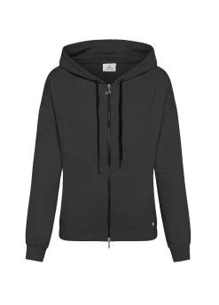 Outlet Felpa Zip E Cappuccio Dettagli Neri Nero Donna Felpe & Maglieria