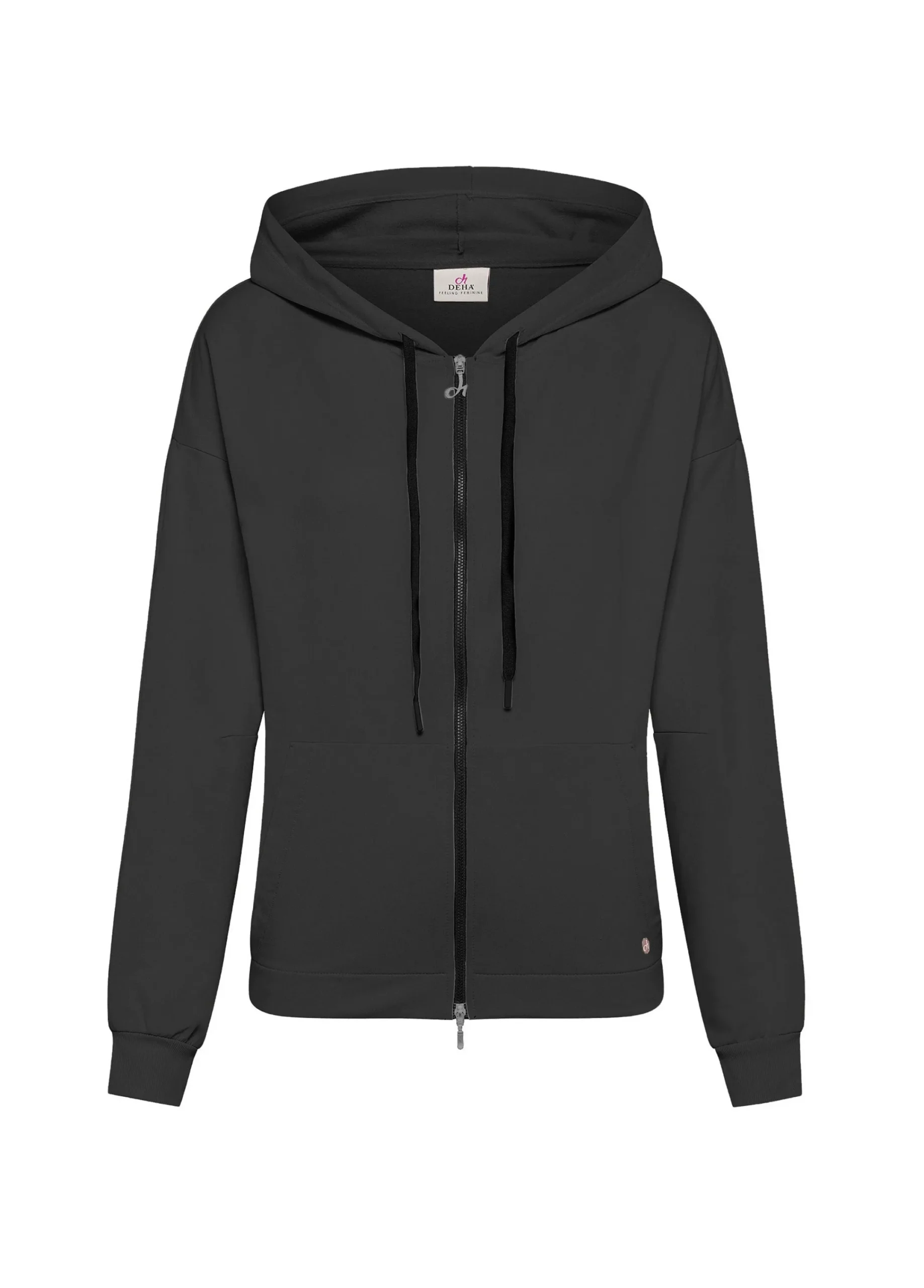Outlet Felpa Zip E Cappuccio Dettagli Neri Nero Donna Felpe & Maglieria