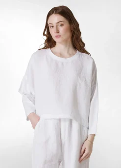 Cheap Girocollo In Lino Con Maniche In Felpa Bianco Donna Felpe & Maglieria