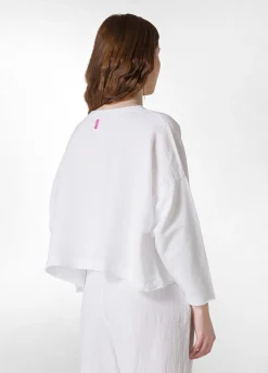Cheap Girocollo In Lino Con Maniche In Felpa Bianco Donna Felpe & Maglieria