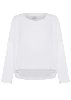 Cheap Girocollo In Lino Con Maniche In Felpa Bianco Donna Felpe & Maglieria
