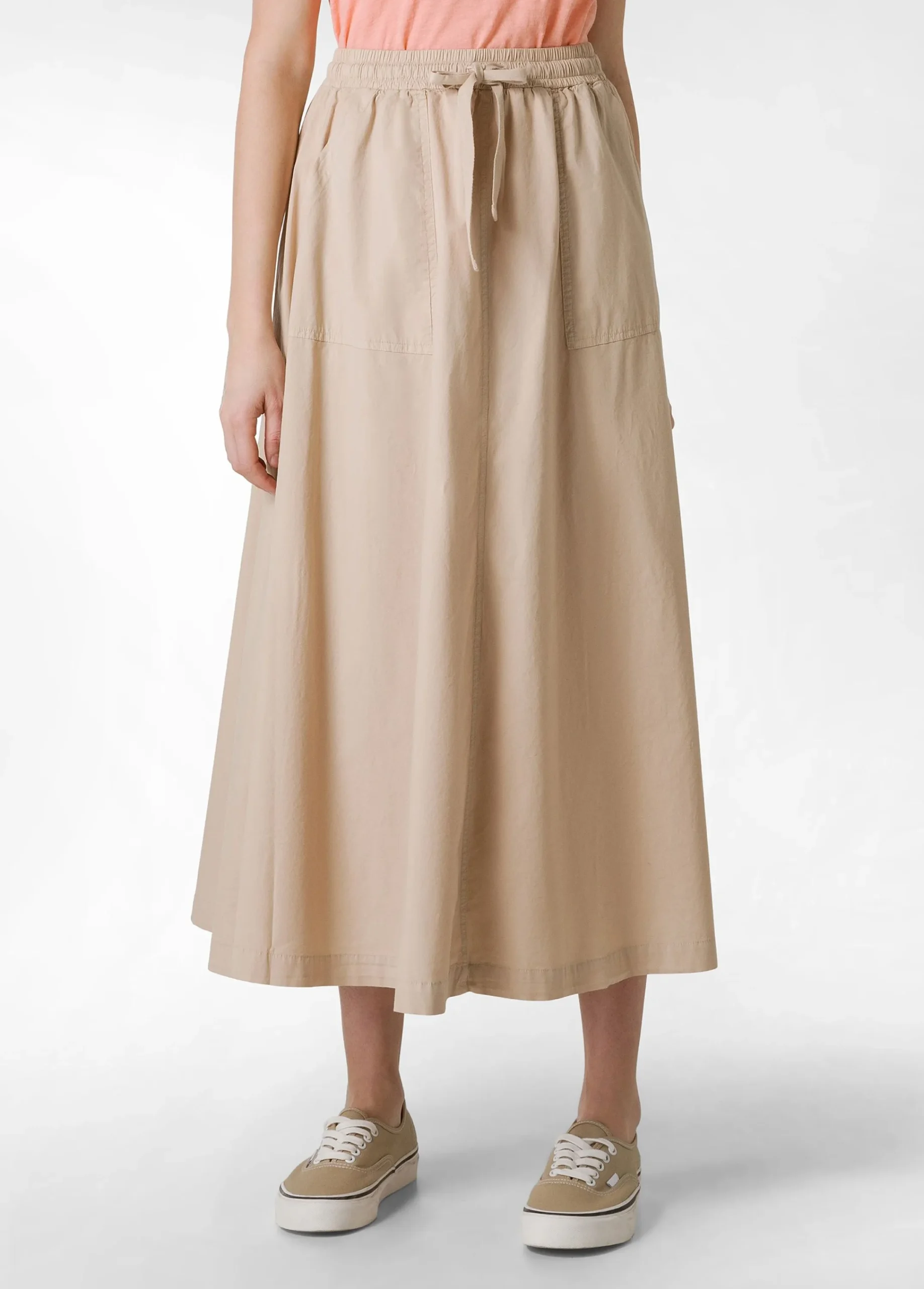 Online Gonna Lunga In Popeline Beige Donna Vestiti, Gonne E Tute