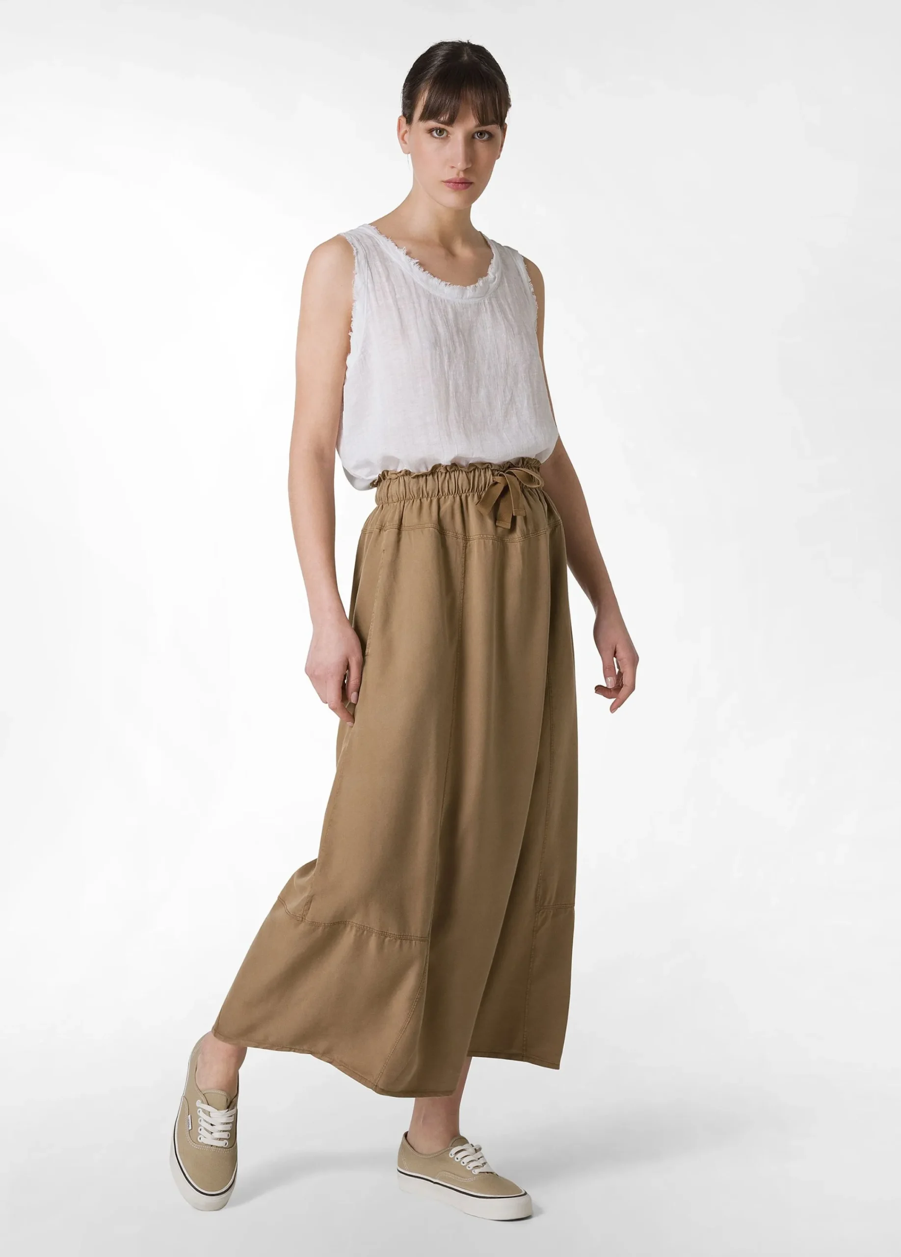New Gonna Lunga In Twill Tencel Marrone Donna Vestiti, Gonne E Tute