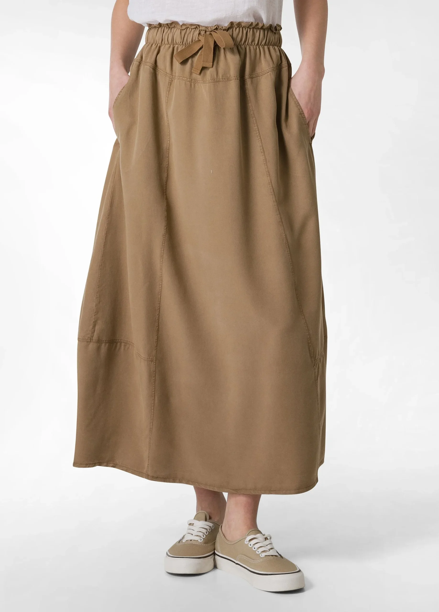 New Gonna Lunga In Twill Tencel Marrone Donna Vestiti, Gonne E Tute