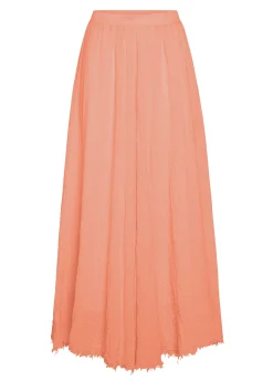 Discount Gonna Sfrangiata In Lino Arancio Donna Vestiti, Gonne E Tute