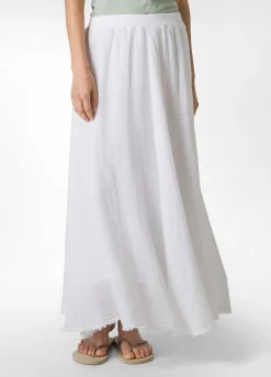 Outlet Gonna Sfrangiata In Lino Bianco Donna Vestiti, Gonne E Tute