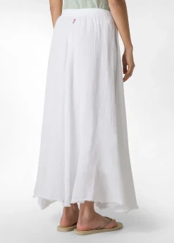 Outlet Gonna Sfrangiata In Lino Bianco Donna Vestiti, Gonne E Tute