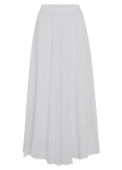 Outlet Gonna Sfrangiata In Lino Bianco Donna Vestiti, Gonne E Tute
