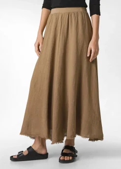 Flash Sale Gonna Sfrangiata In Lino Marrone Donna Vestiti, Gonne E Tute
