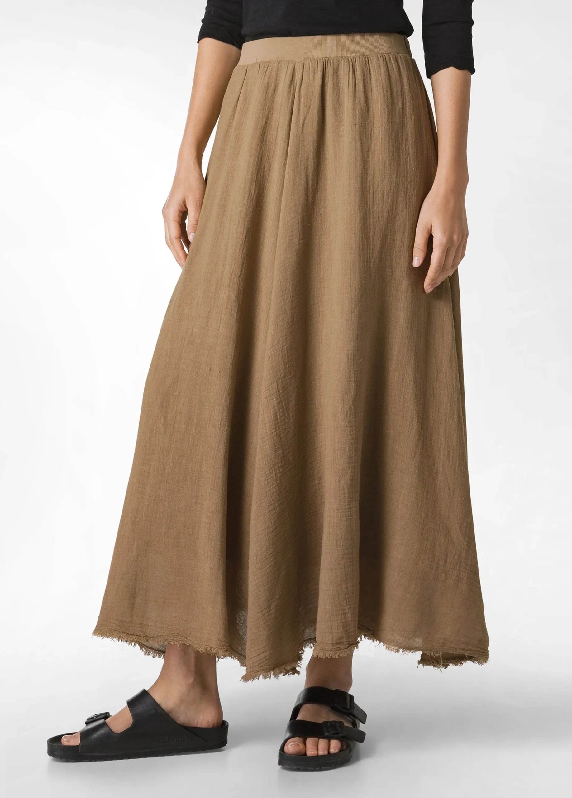 Flash Sale Gonna Sfrangiata In Lino Marrone Donna Vestiti, Gonne E Tute