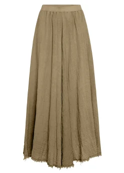 Flash Sale Gonna Sfrangiata In Lino Marrone Donna Vestiti, Gonne E Tute