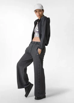 Hot Pantalone Ampio In Felpa Marmorizzata Nero Donna Pantaloni